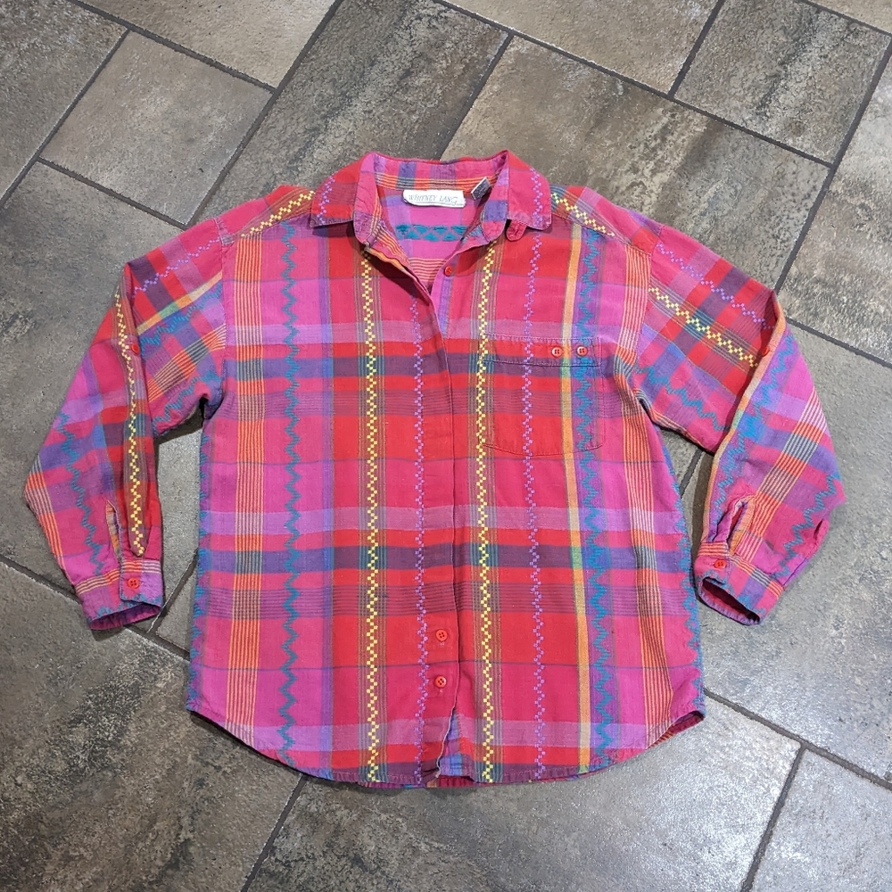 Whitney Lang 100% Cotton Western Boho Cottagecore Button Up Shirt Size M Pink
